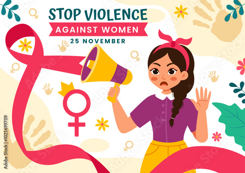 International Day for the Elimination of Violence Against Women Vector Illustration on 25 November with Girls and Flower Background Cartoon Design