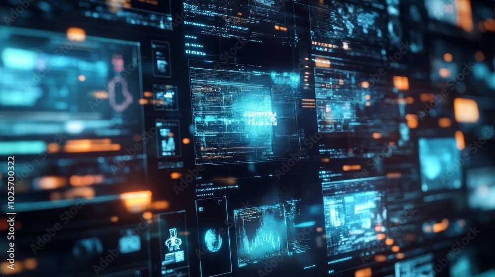 Futuristic Digital Interface with Data and Code. Futuristic Digital Interface with Data and Code.