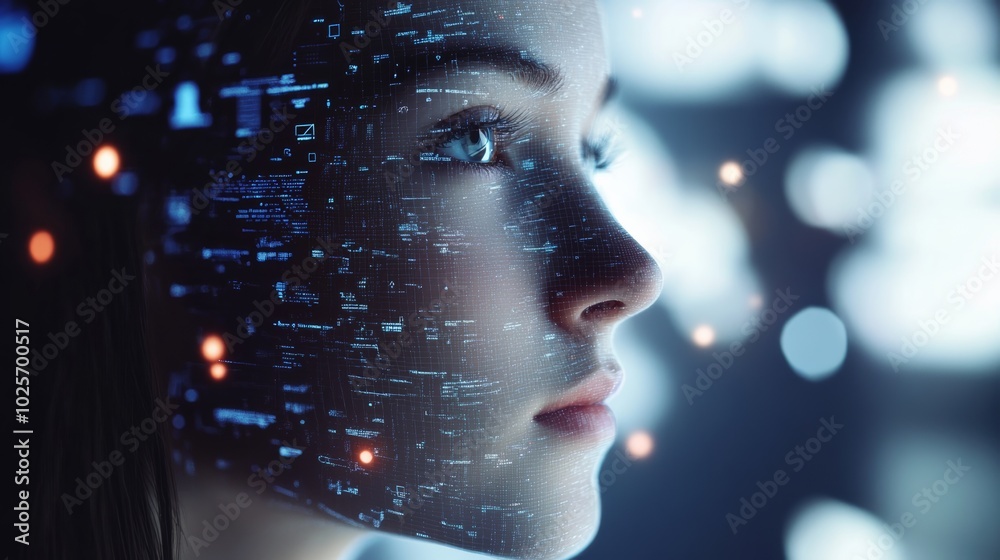 Woman's Face with Digital Grid Overlay. Woman's Face with Digital Grid Overlay.