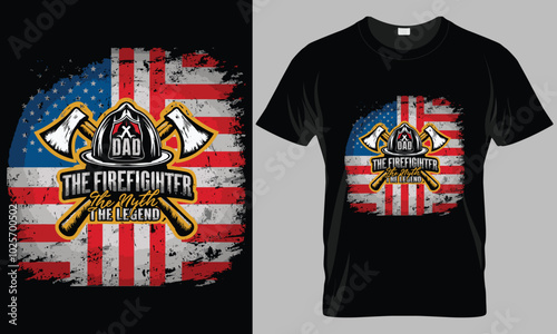 Dad the firefighter the myth the legend - Firefighter typography vector T-shirt design. motivational and inscription quotes.
perfect for print item and bags, posters, cards. isolated on black backgrou