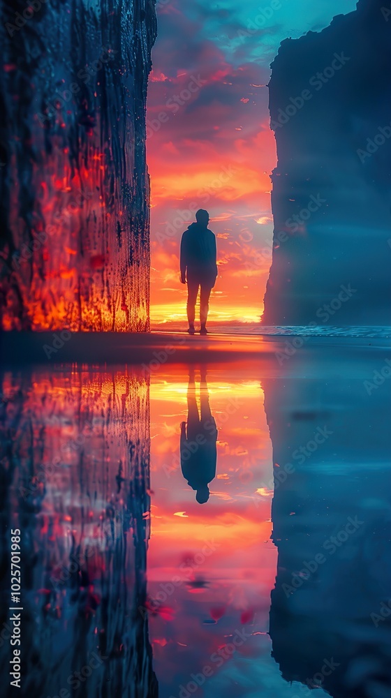 Silhouette of a Person at Sunset on a Beach Silhouette of a Person at Sunset on a Beach