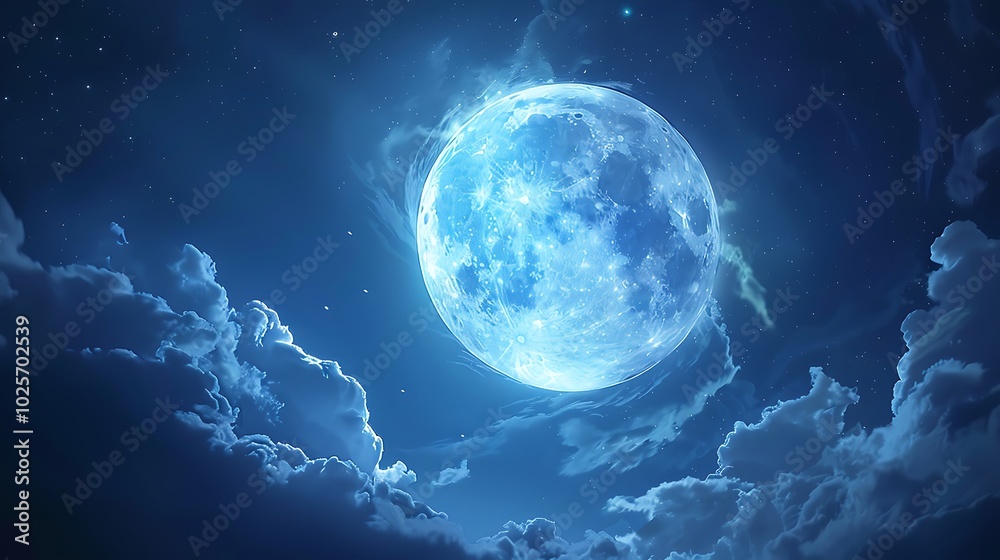 A serene full moon illuminating a calm lake at midnight. A serene full moon illuminating a calm lake at midnight.