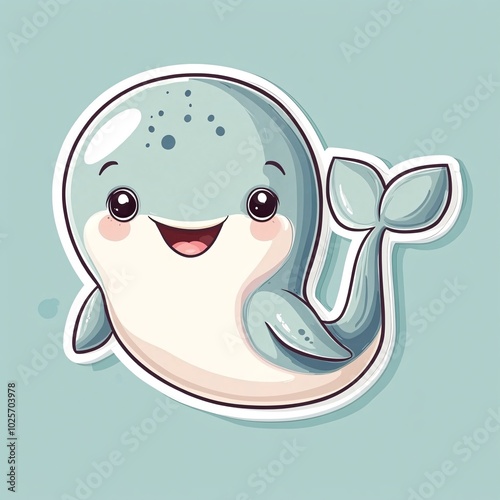 Cute Baby Whale with Big Smile Isolated for Sticker Design