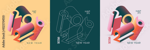 Happy New Year 2026 with 3D number art concept for cover and template. 3D number design to welcome the new year 2026 with unique art numbers