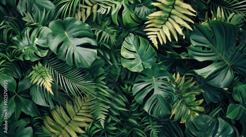Wallpaper Mural Lush Tropical Foliage Pattern with Green Leaves and Ferns Torontodigital.ca