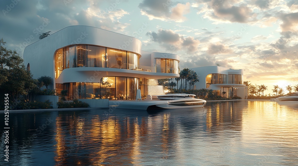 Fototapeta premium Modern Villa with Infinity Pool and Ocean View