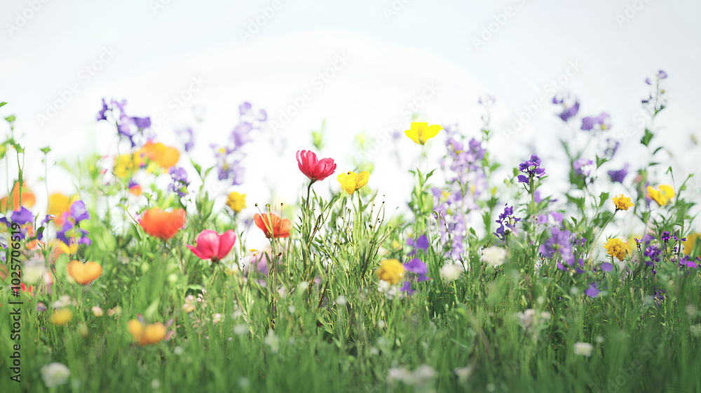 Flower garden, meadow, and grass on a white background Flower garden, meadow, and grass on a white background