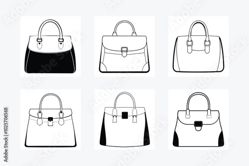 Handbag Mockup Silhouette Vector Art Illustration for Women Fashion and Stylish Accessories Design