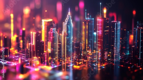 Wallpaper Mural A glowing, abstract cityscape that changes shape and form based on the viewer's emotions, representing the ever-shifting nature of society Torontodigital.ca