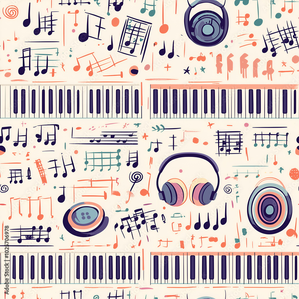 Obraz premium Seamless background illustration of various musical instruments. Suitable for printing on fabric or music-related web background.