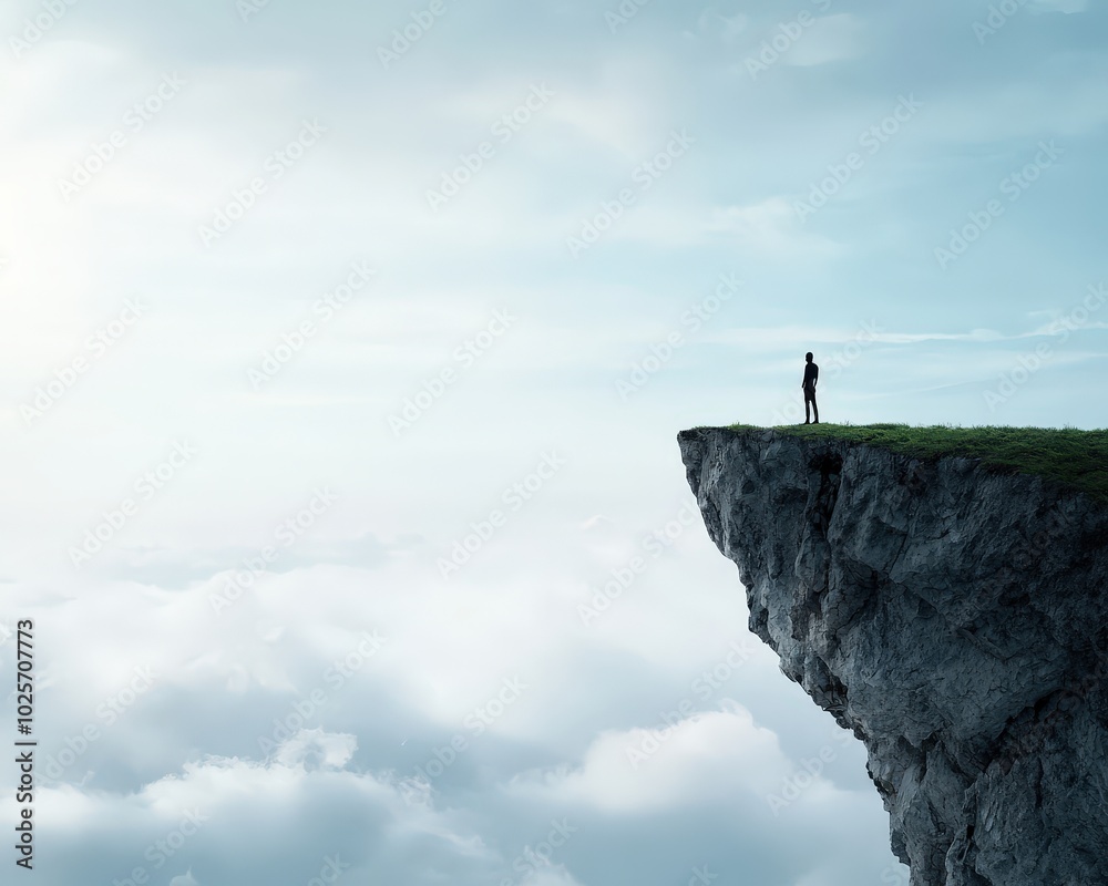 Fototapeta premium A figure standing at the edge of a cliff, afraid to take the leap into the unknown.