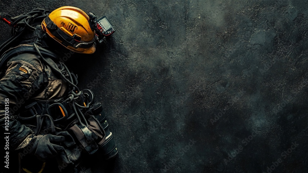 A worker wearing a yellow helmet and safety gear lies unconscious on the ground. A worker wearing a yellow helmet and safety gear lies unconscious on the ground.