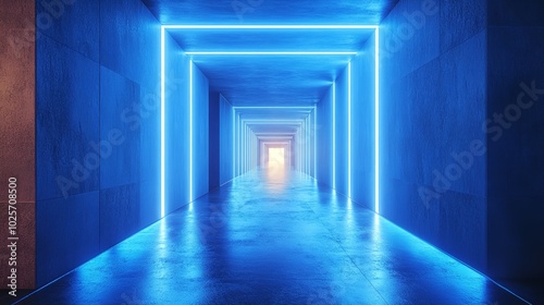An empty underground blue room with bare walls and lighting metro