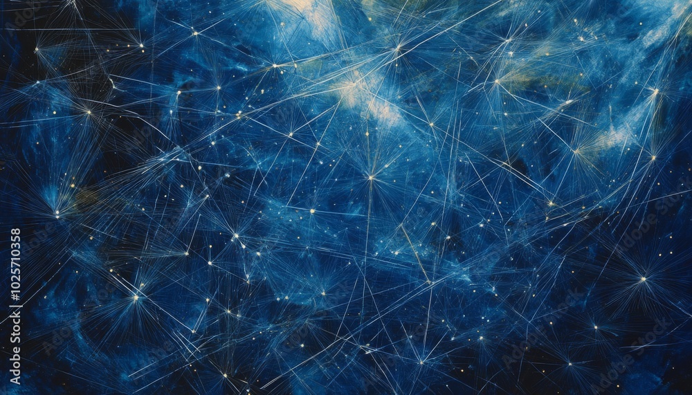 Abstract blue background with white and gold lines and dots, resembling a constellation or a network. Abstract blue background with white and gold lines and dots, resembling a constellation or a network.