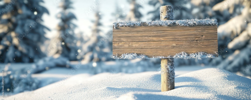 Fototapeta premium Design a 3D snowy wooden sign, ready for personalized Christmas greetings.