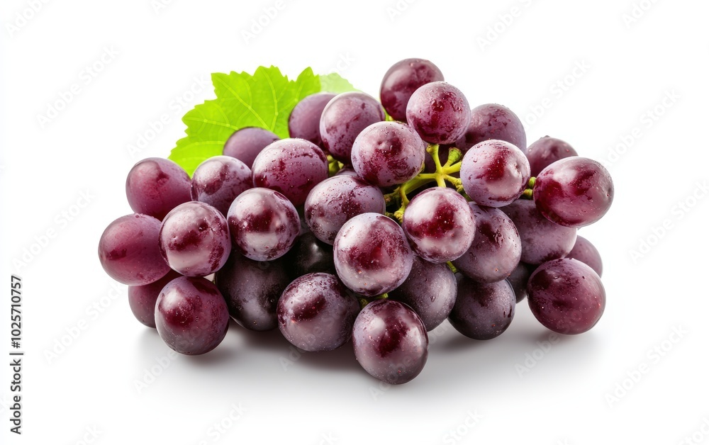 Fototapeta premium A high-resolution image of perfectly ripe, vibrant purple grapes isolated on a pure white background. 