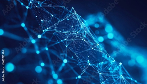 Abstract digital network with glowing blue nodes and lines.