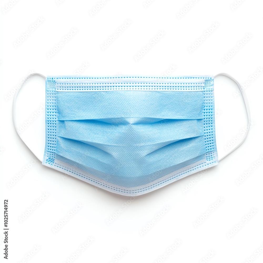 Blue disposable face mask, white isolated background. Blue disposable face mask, white isolated background.