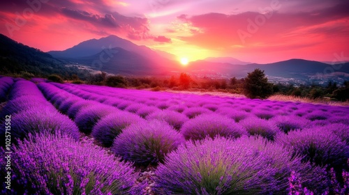 Sunset Lavender Field.