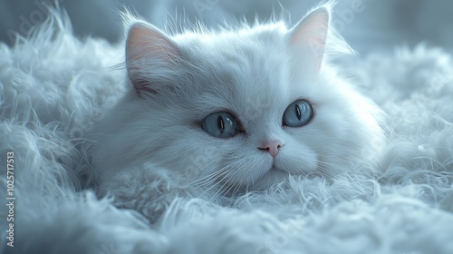 White Turkish angora kittens on the blue background