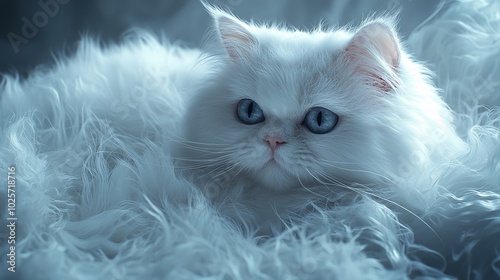 White Turkish angora kittens on the blue background