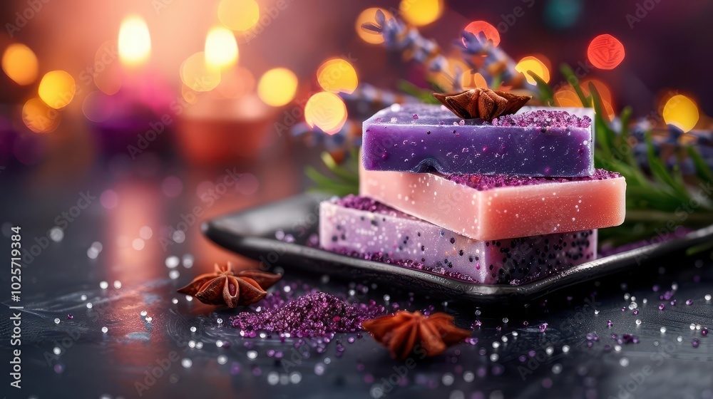 Handmade Soap Making Supplies, vibrant colors, close-up, cozy setting, photography