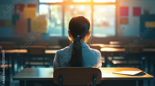 Student in Classroom, Back View of Educator

 photo