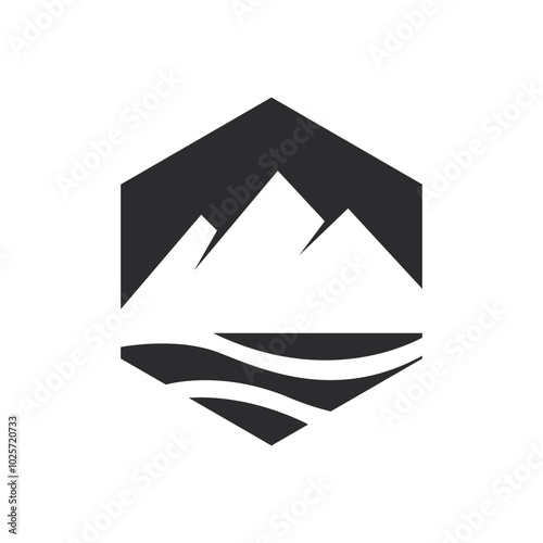 Mountain Logo Nature Landscape Lake and Vector negative space