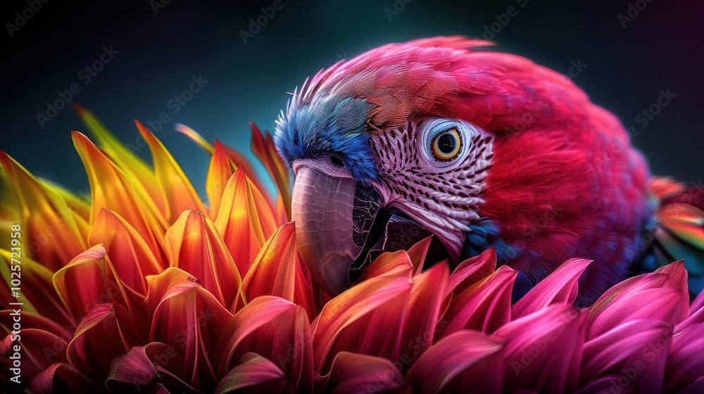 Fototapeta premium Urban Bird Watching Expeditions, vibrant colors, cityscapes, diverse birds, photography