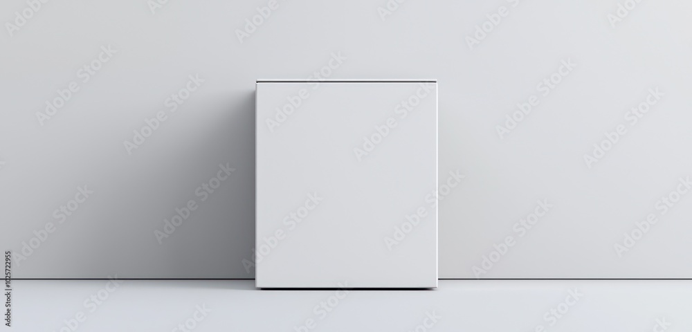 Depict a 3D white box with a flip-down front for showcasing items, displayed standing. Depict a 3D white box with a flip-down front for showcasing items, displayed standing.