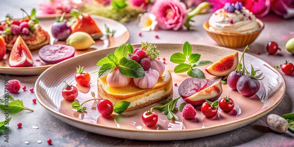 Create stunning food photography with a soft pink watercolor backdrop, beautifully highlighting your culinary masterpieces and inviting viewers to indulge in your delicious creations. Create stunning food photography with a soft pink watercolor backdrop, beautifully highlighting your culinary masterpieces and inviting viewers to indulge in your delicious creations.