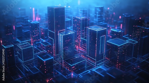 Futuristic City in Blue and Purple