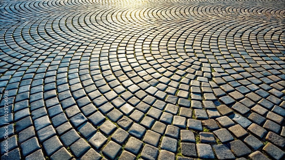Close-Up of cobblestone street square shapes in a curved repeating pattern Close-Up of cobblestone street square shapes in a curved repeating pattern