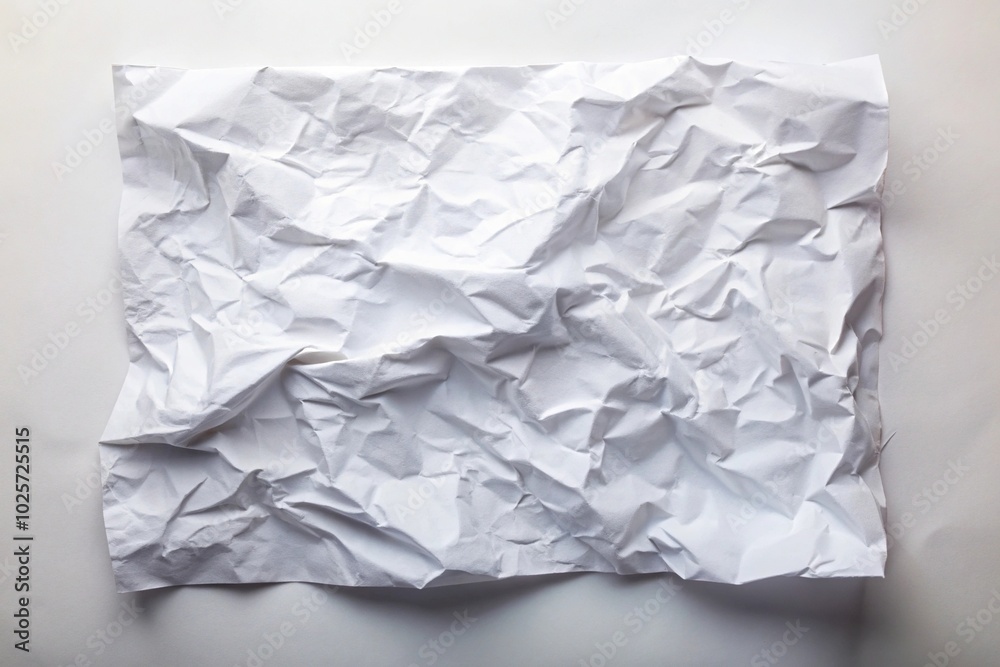 Close-up of crumpled white paper reflecting on a white background Close-up of crumpled white paper reflecting on a white background