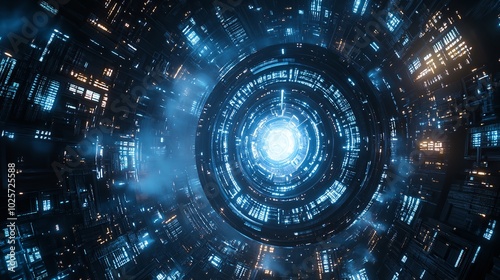 Futuristic High Tech Interface with Holographic Icons and Interactive Elements Sleek Cyber Background Concept