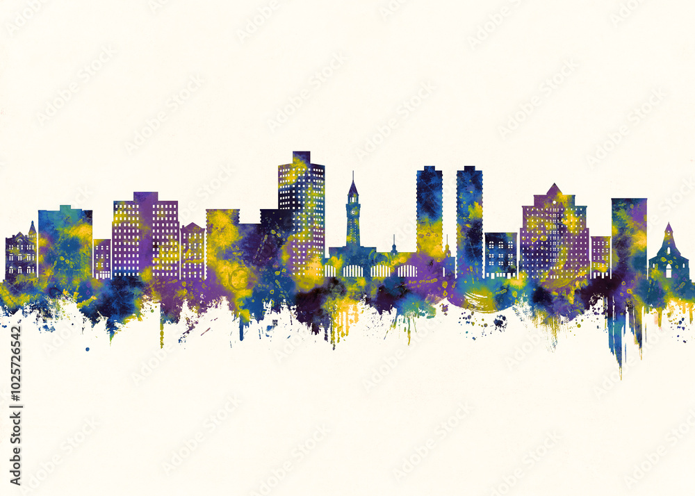 Fototapeta premium Hoboken City Skyline. Cityscape Skyscraper Buildings Landscape City Downtown Abstract Landmarks Travel Background Modern Art Architecture Business Building Corporate