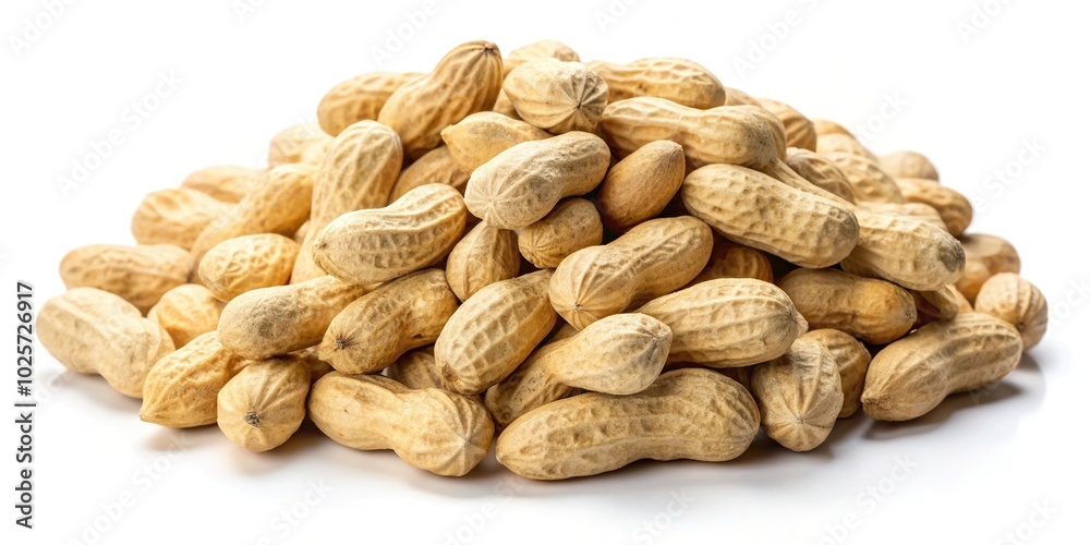 Obraz premium Closeup of dried peanuts in shell isolated on white background, with reflection