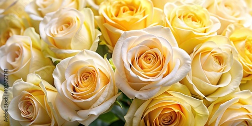 Close-up of elegant ivory yellow roses in full bloom photo