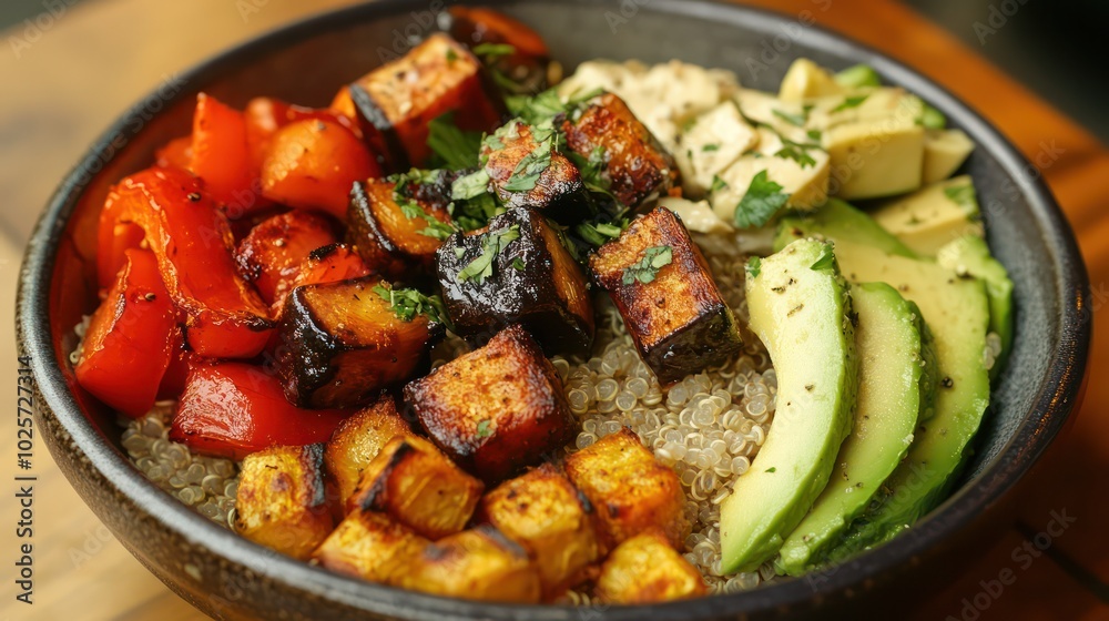 Beginner-friendly vegan meal featuring simple plant-based ingredients like quinoa, roasted vegetables, and avocado for a balanced diet Beginner-friendly vegan meal featuring simple plant-based ingredients like quinoa, roasted vegetables, and avocado for a balanced diet