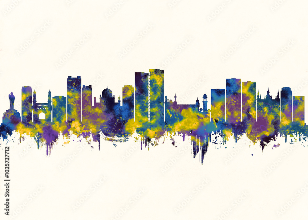Fototapeta premium Hyderabad City Skyline. Cityscape Skyscraper Buildings Landscape City Downtown Abstract Landmarks Travel Background Modern Art Architecture Business Building Corporate