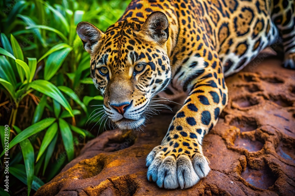 Obraz premium Majestic Jaguar Paw Print in the Wild - Nature's Beautiful Footprint Captured in Detail for Wildlife Enthusiasts and
