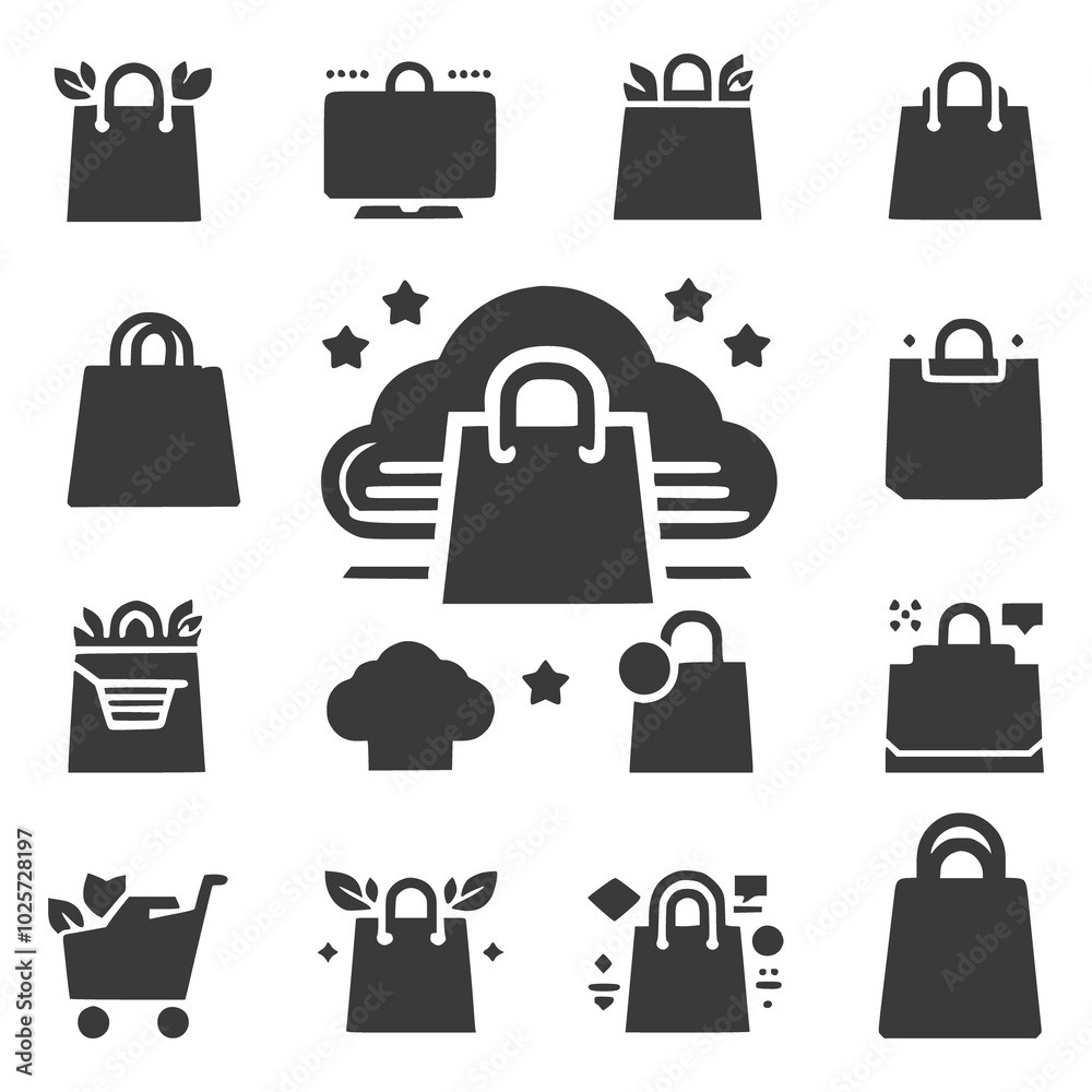 Shopping bag set logo for premium purchases marketing bag hand drawing stock image generated Ai Shopping bag set logo for premium purchases marketing bag hand drawing stock image generated Ai