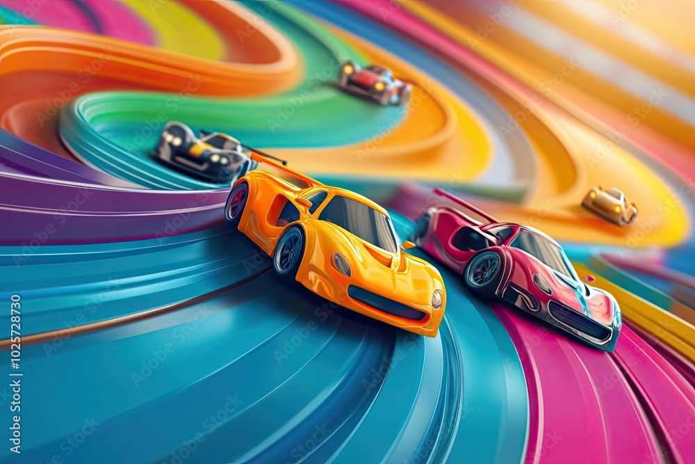 Fototapeta premium Colorful Race Track with Cars in Motion