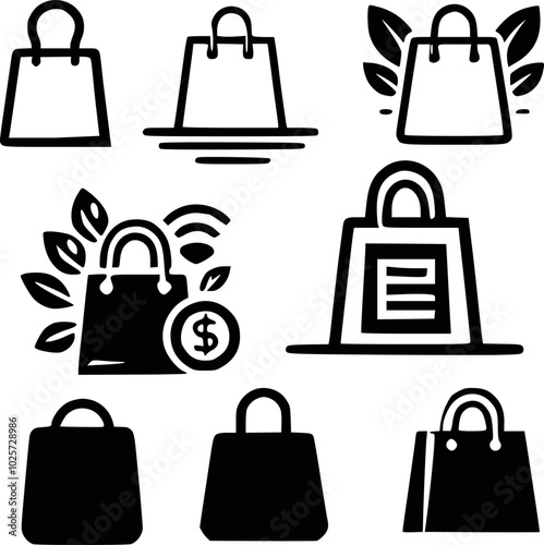 Shopping bag icon set hand drawing stock image generated Ai