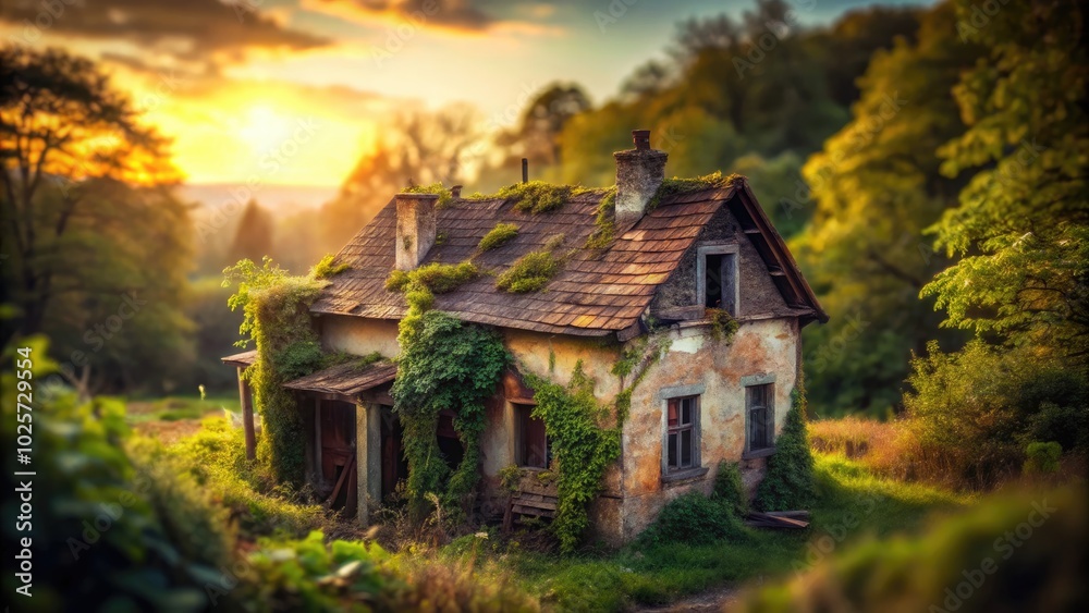 Enchanting tilt-shift images reveal an old, crumbling house, artistically emphasizing its forgotten beauty and the enchanting allure of decay amidst nature’s reclamation. Enchanting tilt-shift images reveal an old, crumbling house, artistically emphasizing its forgotten beauty and the enchanting allure of decay amidst nature’s reclamation.