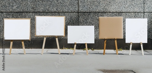 High-resolution photographs of multiple blank protest signs against a simple backdrop.
