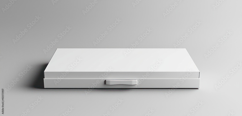 Show a 3D white box with a recessed handle, perfect for portable use, closed. Show a 3D white box with a recessed handle, perfect for portable use, closed.