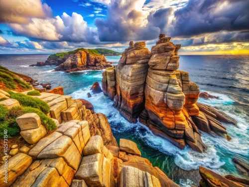 Experience the striking rock formations and captivating landscapes of Broughton Island in New South Wales, where nature's artistry creates a breathtaking coastal paradise. photo