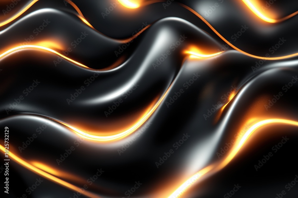 Abstract glowing lines on wavy black silk fabric background Abstract glowing lines on wavy black silk fabric background