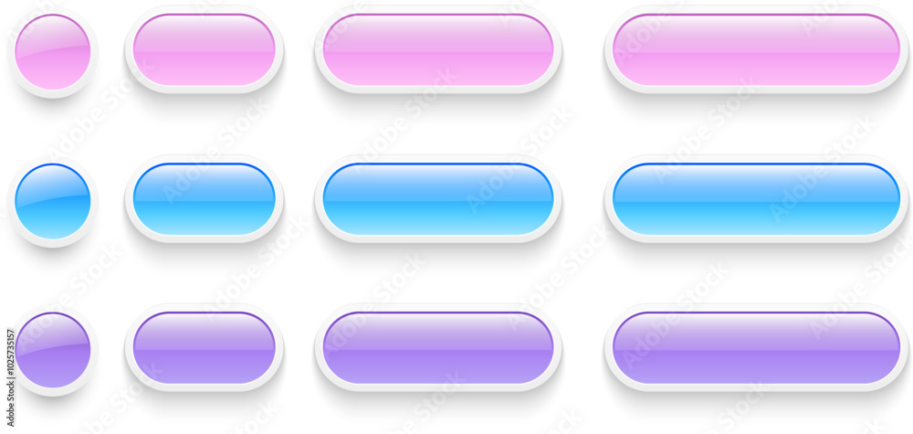 Buttons set for user interface, simple purple blue 3D modern buttons design for mobile, web, social media, business. Buttons set for user interface, simple purple blue 3D modern buttons design for mobile, web, social media, business.